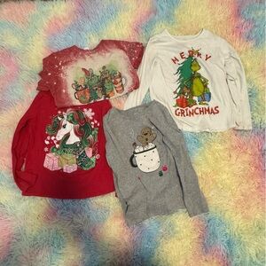 Kids Festive Graphic Long Sleeve Tops - Red, Gray, White